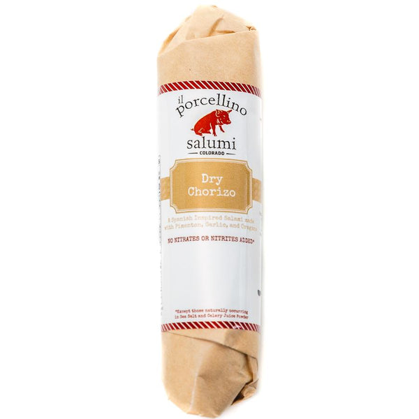 A product photo of il porcellino salumi's Spanish Chorizo salami in packaging with a white background.